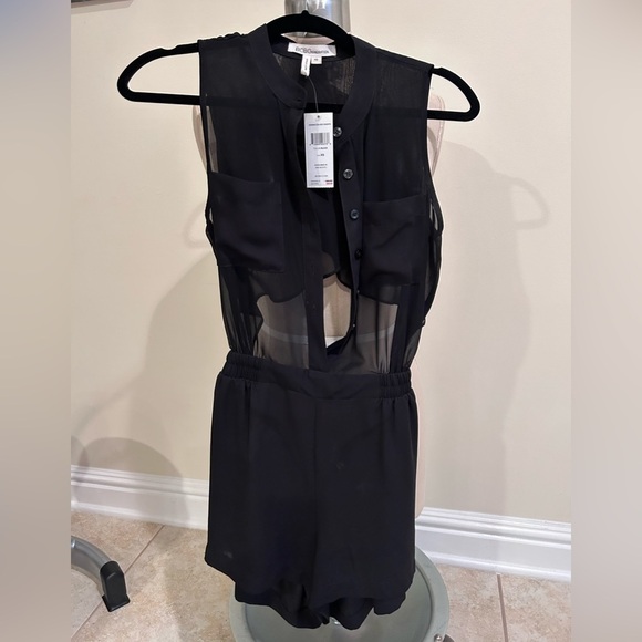 BCBG sheer black button up flowy romper with elastic waist band XS vacation - Picture 1 of 4